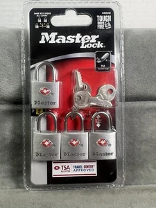 NUEVO MASTER LOCK PAQUETE DE 4 CANDADOS CON LLAVE ACEPTADOS NÍQUEL TSA - Imagen 1 de 2