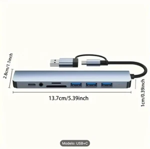 Hub USB de 8 en 1 con conector de audio, adaptador de puerto múltiple - Imagen 1 de 6