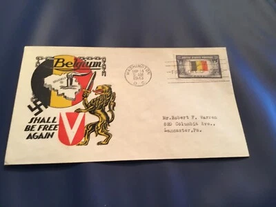 FDC Covers 1943#914 STAEHLE Cachet BELGIUM SHALL BE FREE AGAIN 5cent Stamp - Image 1 of 2