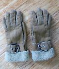 COACH Chestnut Brown Leather Faux Shearling Lined Silver Buckle Gloves 7