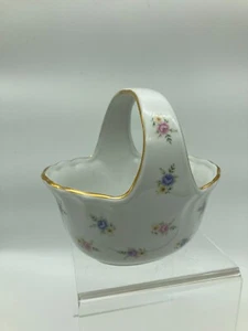 Vintage Ceramic Porcelain Basket w/Handle Blue Pink Yellow Green 5" - Picture 1 of 5