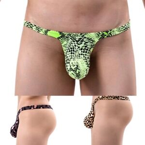 Leopard Print Men's T Back Thong, Bulge Pouch Underwear, Low Rise, M 2XL