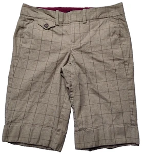 TOMMY HILFIGER Women Size 4 Brown Plaid 100% Cotton 13" Cuffed Bermuda Shorts - Picture 1 of 17