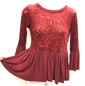 Altar'd State Gr. S Persimmon rot Samt Damast Viskose Schößchen Damen Babydoll Top - Bild 1 von 6