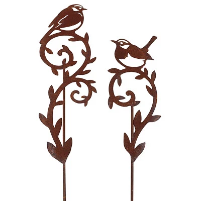 2er Set Gartenstecker Vogel Metall Braun rostig Gartenstab Dekostab Gartendeko - Bild 1 von 4