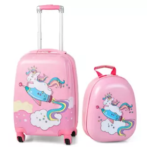 Kids Luggage Set 2-PC 18-In Rolling Spinner Suitcase 12-In Backpack Pink Unicorn - Picture 1 of 12