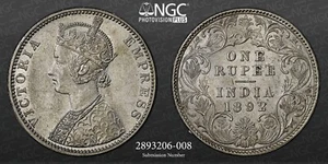 British India 1892B India RUPEE NGC MS 60 - Picture 1 of 3