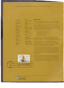 #3659 37c Ogden Nash USPS #0228 Souvenir Page - Picture 1 of 1