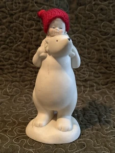 Snowbabies Dept 56 Figurine "Bear Back Ride" 2012 6.25" tall red woven cap - Picture 1 of 9