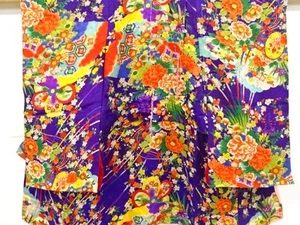 7399628: JAPANISCHER KIMONO / ANTIKER KIMONO / SEIDE / MON KINSHA / FLORAL KUSUDAMA - Bild 1 von 1