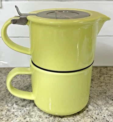 Cafe Tea For One FOR LIFE Tea Stackable Pot Cup Mug Lime Green Stainless Steel - Image 1 of 4