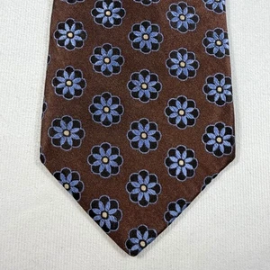 Ike Behar New York Herren 100 % Seide Krawatte braun blau Blumenmuster hergestellt in den USA EUC - Bild 1 von 8