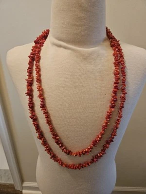 Colar de ouro 14K coral vermelho natural 60" de comprimento 114g declaração de pista com várias vertentes - Imagem 1 de 4