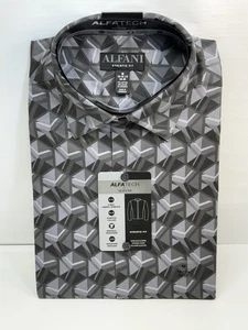 Alfani Shirt Men’s 15-15.5 (34-35) Gray Black Abstract Geometric Athletic Fit - Picture 1 of 6