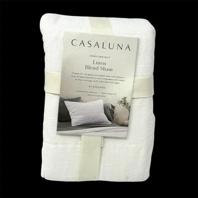 Casaluna Heavyweight Linen Blend Sham White Standard 20” x 26" 300 Thread Count - Image 1 of 4