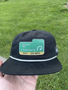 New Sportique Sweetens Cove Exit Sign Adjustable Rope Black Hat NWOT - Picture 1 of 4