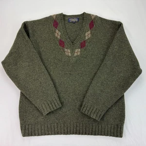 Maglione Brooks Brothers vintage anni 90 uomo lana Shetland XL verde argyle scollo a V preppy - Foto 1 di 14