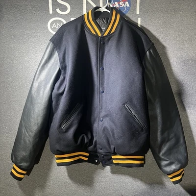 Винтажный Holloway Varsity куртка для взрослых XL длиной 90-х Bomber кожаные рукава 80% шерсти - Изображение 1 из 4