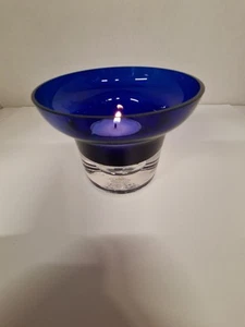 Partylite Colbalt Blue Art Glass Candle Holder.  Polish Controlled Bubble. - Picture 1 of 7