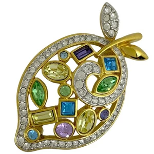 SWAROVSKI Design Brooch Fruit motif Brooch Gold Plated Gold Multicolor Women - Picture 1 of 4