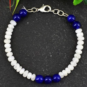 65,00 kt Erde abgebaut 7 Zoll lang Mondstein & Onyx rund Perlen Armband JK 23E177 - Bild 1 von 2
