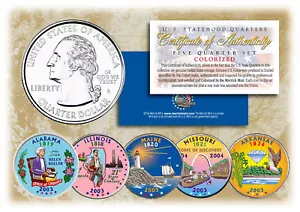 2003 US Statehood Quarters COLORIZED Legal Tender 5-Coin Complete Set w/Capsules - Picture 1 of 1