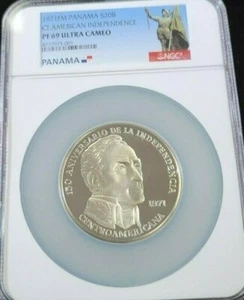 1971 PANAMA SILVER 20 BALBOAS INDEPENDENCE NGC PF 69 ULTRA CAMEO TOP POP - Picture 1 of 6