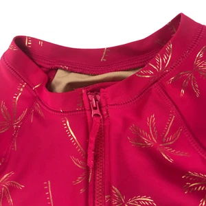 Girl's Swimsuit Short Sleeve Pink with Gold Palm Trees Print.  Size 16 Zipper - Picture 1 of 9