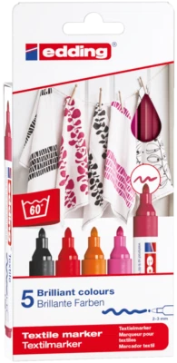 5x Edding 4500 Textilmarker waschfest 2-3mm T-Shirt Marker, Farbset warm - Bild 1 von 4