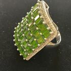 Signed JZ Emerald Cut Green Quartz  White 925 Sterling Silver Cluster Ring 7.5-8