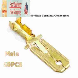 6.3mm Non Insulated Terminal Male Spade Quick Splice Crimp Connector 50PCS - Imagen 1 de 5