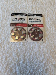 2 x RAYOVAC CRYSTAL CLEAR HEARING AID BATTERIES SIZE 312 PK of 6 - Expiry 2028 - Picture 1 of 1