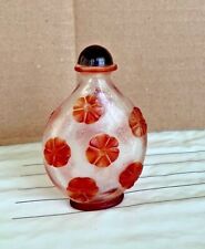 Antique Chinese Peking Glass carved  plum Overlay Snuff Bottle -- W/TOP NO SPOON