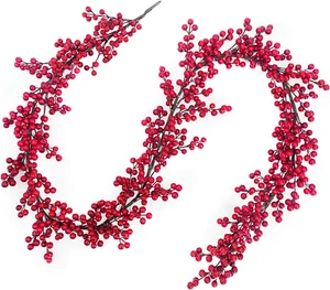 6 Ft Red Christmas Garland Decorations Red Berries Garland Xmas Garlands for Dec - Picture 1 of 6