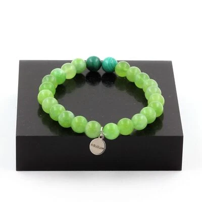 Armband Perlen Malachit Aus Kongo + Peridot 8 Mm. Made IN Frankreich - Bild 1 von 4