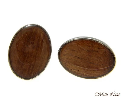 Gemelos Koa Madera Hawaiana Rodio Plateado Latón 17x22mm Forma Ovalada Foto 1 de 2