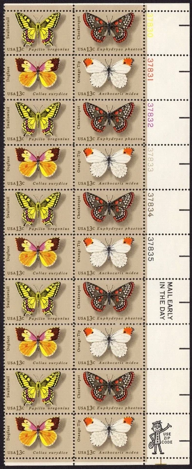 Scott #1715a (1712-15) Butterflies Plate Block of 20 Stamps - MNH UR PC#6 - Image 1 of 1