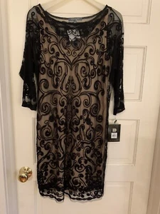 NWT! Black/Nude Catherine Malandrino Women’s Embroidery Print Dress Size S - Picture 1 of 10