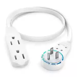 Extension Cord White Flat Multi Plug 1 Ft - 360° Rotating Short Power Cords - Picture 1 of 9