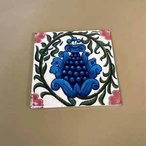 William De Morgan Victorian Tile Ceramic Square Blue Pink Floral Pattern Coaster - Picture 1 of 8
