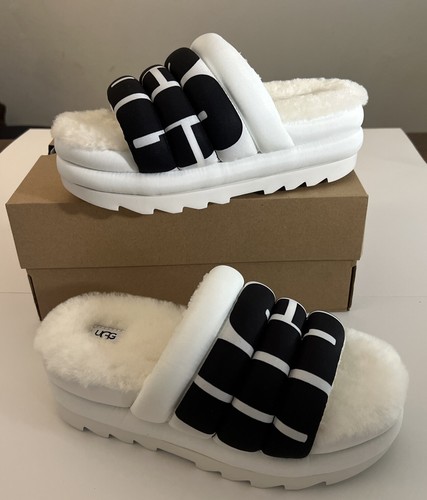 UGG MAXI SLIDE LOGO 1127067 BIANCO DONNA TAGLIA 8 SLIDES NUOVO DI ZECCA (AUTENTICO)