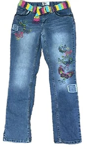SO Girls Sz 16 Studs Emb Bohemian Jeans Demin Blue Fun Butterflies - Picture 1 of 9