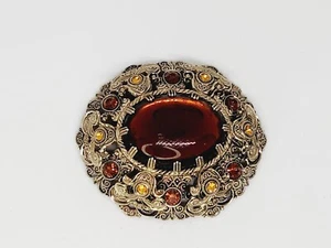 Spilla filigrana vintage Germania Ovest radice birra cabochon strass strato cupola - Foto 1 di 15
