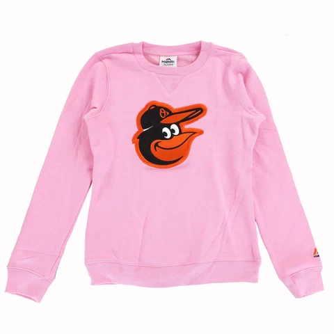 Baltimore Orioles MLB Majestic "Our Team" Pink Crew Neck Sweatshirt Youth Girls Cover