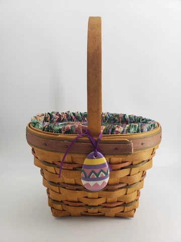 Vintage 1996 Longaberger Easter Basket with Liner and Pottery Egg Charm Cover