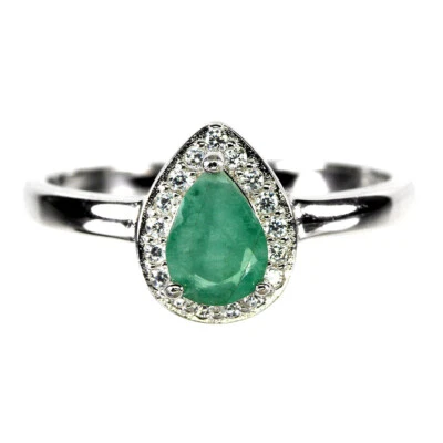 925 Sterling Silver Ring Pear Emerald 7x5mm Simulated Cz Gemstone Jewelry Size 8 - Image 1 of 4