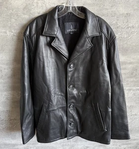 Vintage 1990s London Fog Black Leather Quilted Wool Blend Lined Jacket Size L - Bild 1 von 8