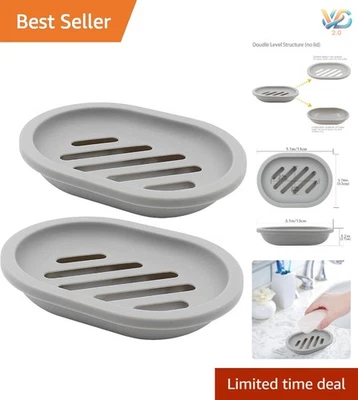 Elegante paquete de 2 jaboneras grises con diseño de drenaje - Conservar jabón de lujo Foto 1 de 4