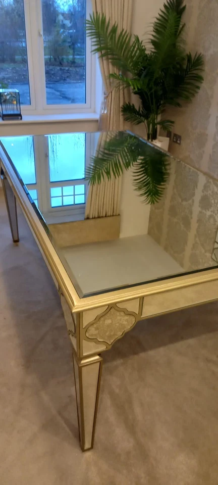 Attractive Mirrowed Dining Table With Brushed Gold Edging - Image 1 of 1