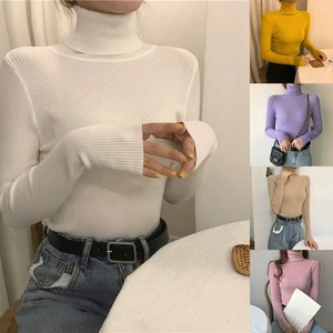 Turtle Neck Design Women's Casual Pullover Sweater Suitable Year Round - Picture 1 of 28